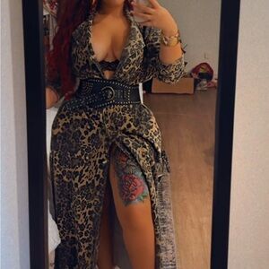 Leopard Print Maxi Dress with Belt